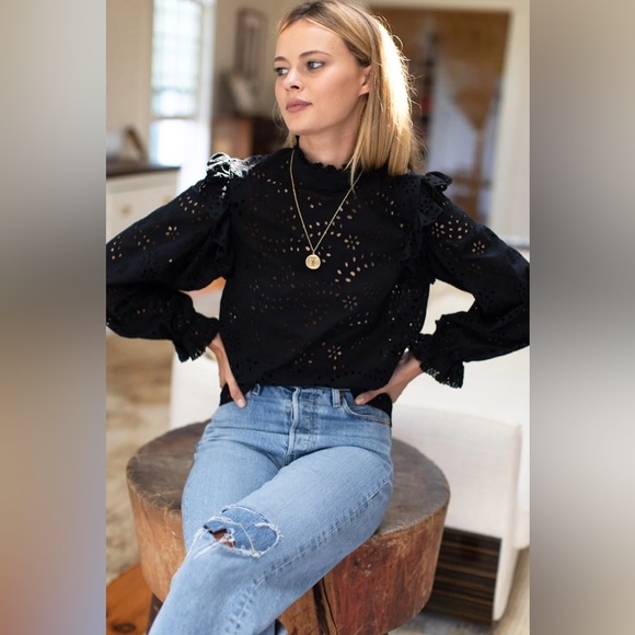 Emerson Fry Pearl Long Sleeve Blouse in Black Eyelet - Picture 4 of 8